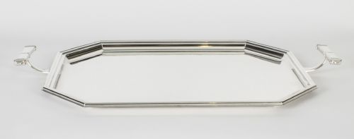 fig 1. Antique English Art Deco Silver Plated Twin Handled Tray C1920