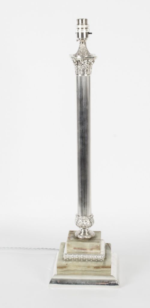 fig 2. Antique Victorian Silver Plated Onyx Corinthian Column Table Lamp c.1880 19th C