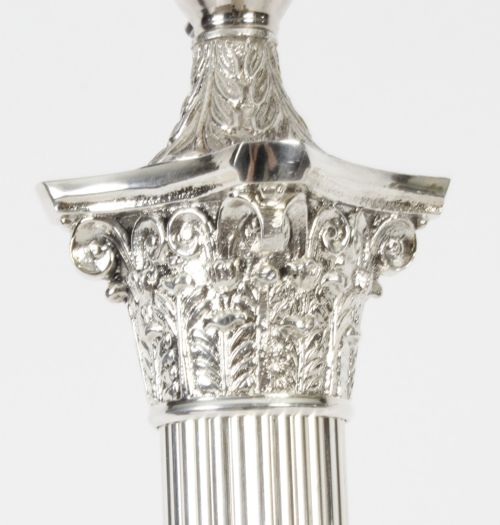 fig 3. Antique Victorian Silver Plated Onyx Corinthian Column Table Lamp c.1880 19th C