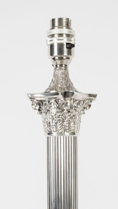 fig 4. Antique Victorian Silver Plated Onyx Corinthian Column Table Lamp c.1880 19th C