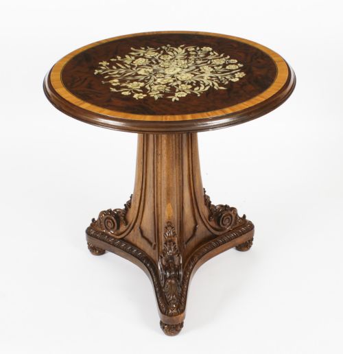 fig 1. Antique Pair William IV Marquetry Burr Walnut Occaional Tables 19th C