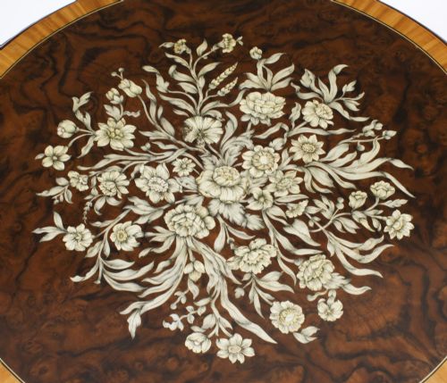 fig 4. Antique Pair William IV Marquetry Burr Walnut Occaional Tables 19th C