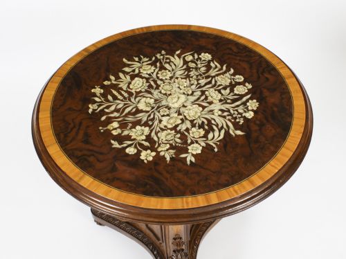 fig 5. Antique Pair William IV Marquetry Burr Walnut Occaional Tables 19th C