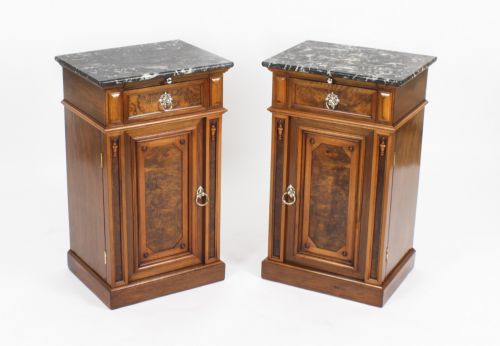 Antique Pair French Bedside Cabinets Marble Tops 19thc
