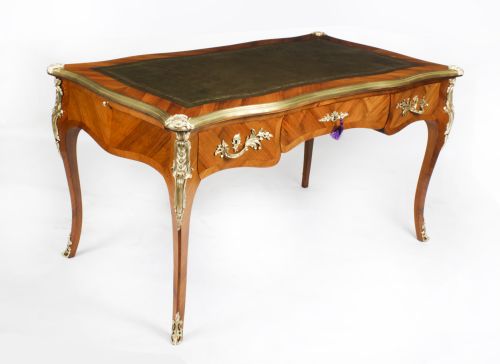 Antique French Kingwood & Ormolu Mounted Bureau Plat Desk 19th C
