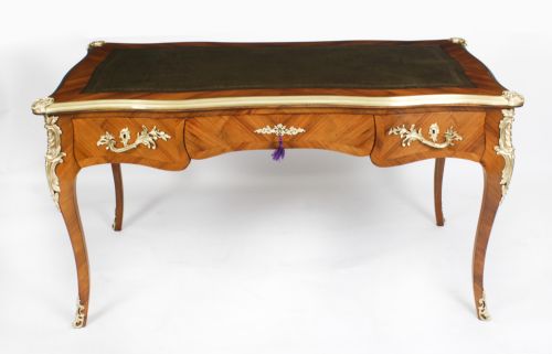 fig 1. Antique French Kingwood & Ormolu Mounted Bureau Plat Desk 19th C