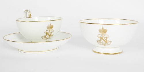 fig 1. Antique Emperor Napoleon III Sevres Porcelain Cup Saucer & Sugar Bowl 19th C