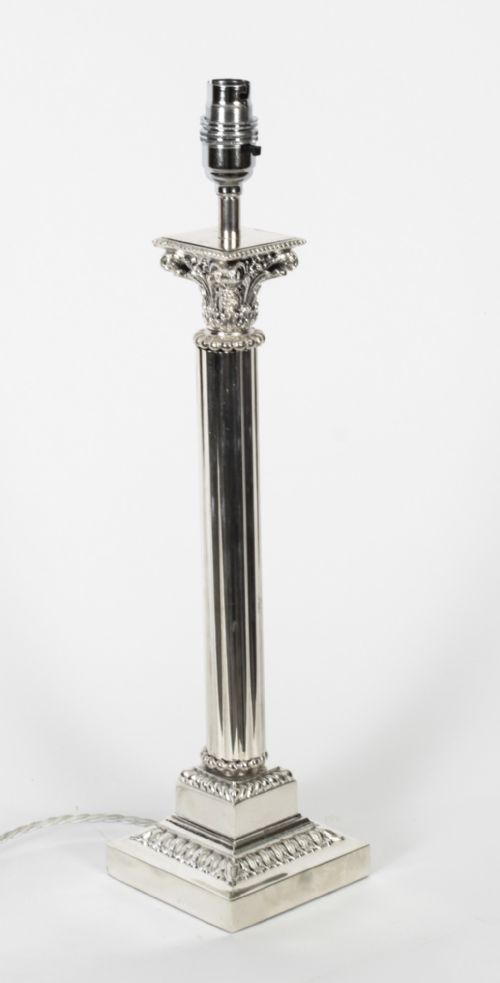 Antique Victorian Silver Plated Corinthian Column Table Lamp 19th C

