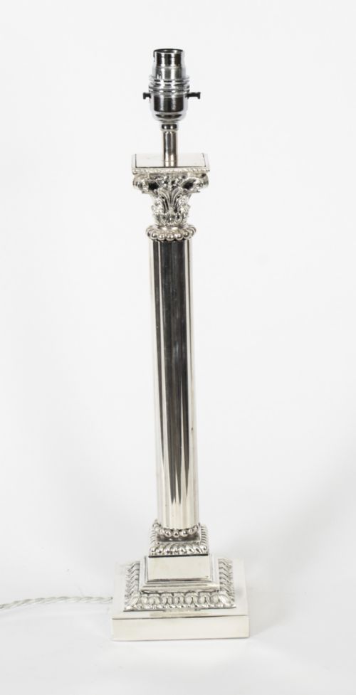 fig 1. Antique Victorian Silver Plated Corinthian Column Table Lamp 19th C