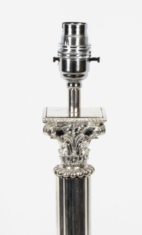 fig 2. Antique Victorian Silver Plated Corinthian Column Table Lamp 19th C