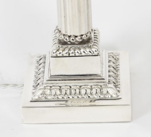 fig 3. Antique Victorian Silver Plated Corinthian Column Table Lamp 19th C