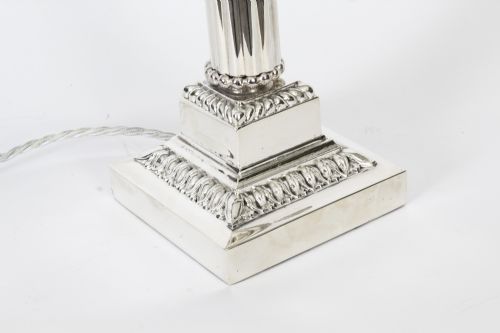 fig 4. Antique Victorian Silver Plated Corinthian Column Table Lamp 19th C