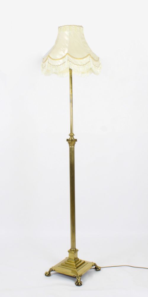 fig 1. Antique Victorian Brass Corinthian Column Telescopic Standard Lamp 19th C
