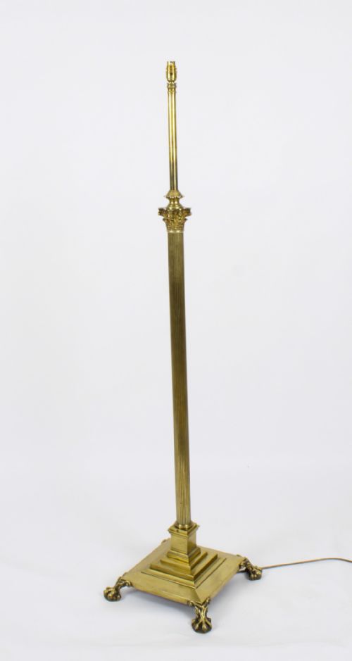 fig 2. Antique Victorian Brass Corinthian Column Telescopic Standard Lamp 19th C
