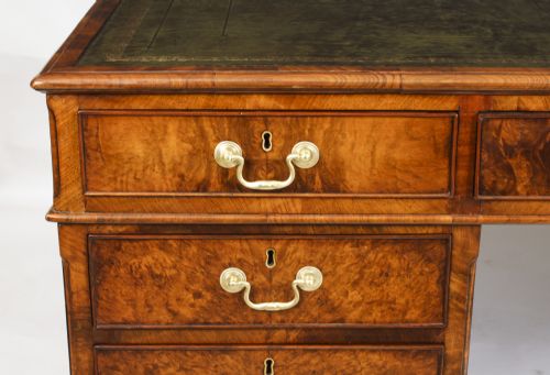 fig 7. Antique Victorian Burr Walnut Partners Pedestal Desk 19th C
