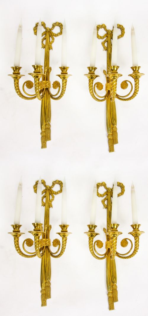 Antique Set 4 Regency Revival Ormolu Wall Lights Appliques 20th C
