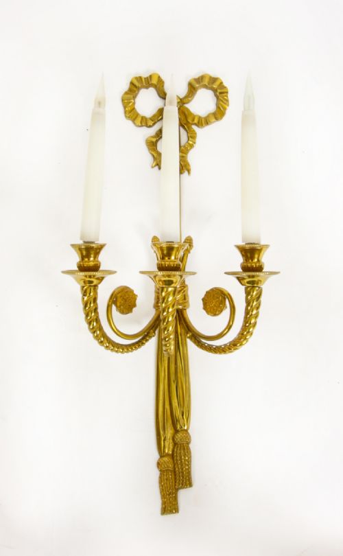 fig 3. Antique Set 4 Regency Revival Ormolu Wall Lights Appliques 20th C
