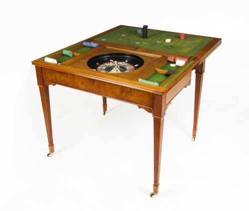 Antique Victorian Pollard Oak Games Card Roulette Table 19th C
