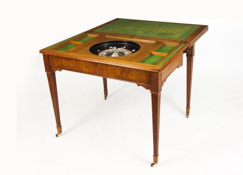 fig 1. Antique Victorian Pollard Oak Games Card Roulette Table 19th C
