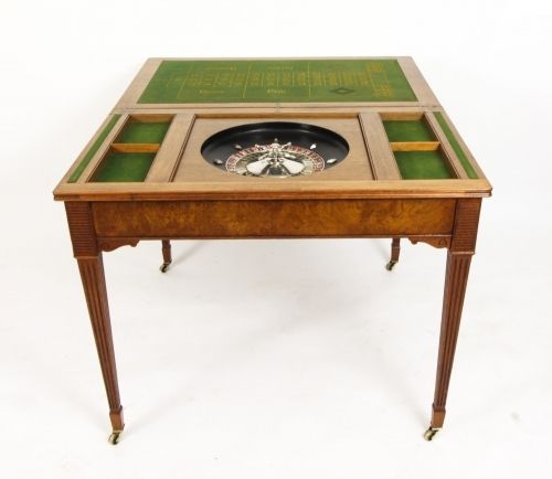 fig 5. Antique Victorian Pollard Oak Games Card Roulette Table 19th C
