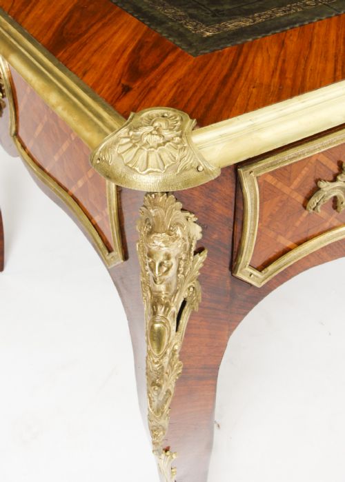 ANTIQUE LOUIS REVIVAL KINGWOOD ORMOLU MOUNTED BUREAU PLAT DESK 19TH C - ADDITIONAL PHOTO 3