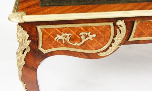 ANTIQUE LOUIS REVIVAL KINGWOOD ORMOLU MOUNTED BUREAU PLAT DESK 19TH C - ADDITIONAL PHOTO 9