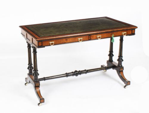 Antique Victorian Amboyna and Burr Walnut Writing Table 19th C
