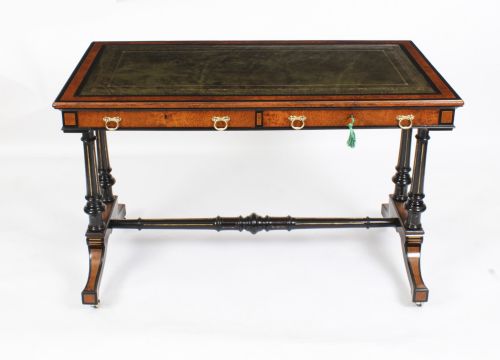 fig 1. Antique Victorian Amboyna and Burr Walnut Writing Table 19th C
