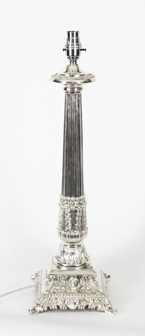 fig 1. Antique Victorian Silver Plated Doric Column Table Lamp c.1880 19th C
