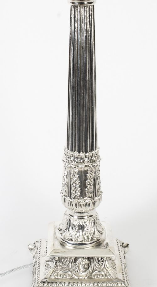 fig 2. Antique Victorian Silver Plated Doric Column Table Lamp c.1880 19th C

