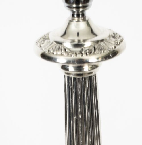 fig 4. Antique Victorian Silver Plated Doric Column Table Lamp c.1880 19th C
