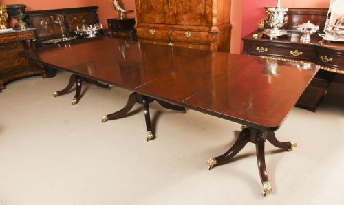 Antique 11ft George III Regency Flame Mahogany Triple Pillar Dining Table 19th C
