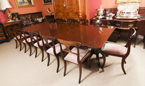 fig 1. Antique 11ft George III Regency Flame Mahogany Triple Pillar Dining Table 19th C
