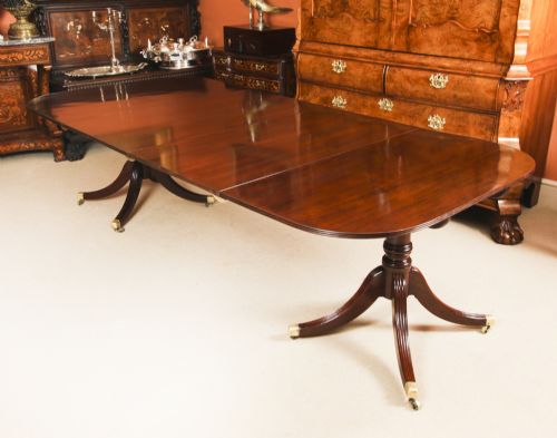 Antique Regency Twin Pillar Flame Mahogany Dining Table C1820 19th C
