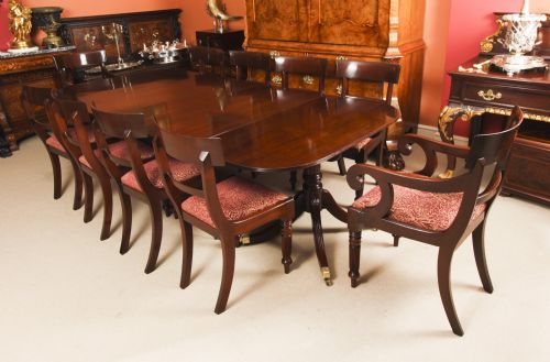 fig 1. Antique Regency Twin Pillar Flame Mahogany Dining Table C1820 19th C
