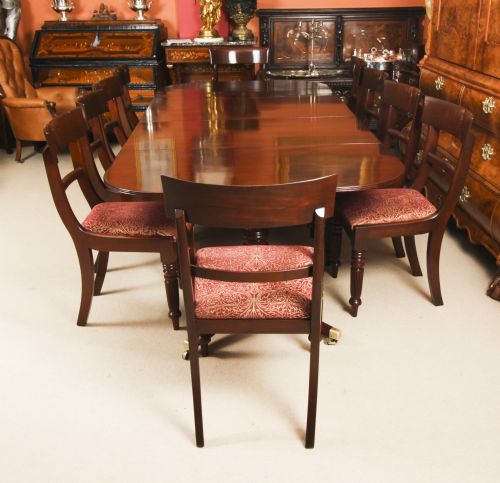fig 3. Antique Regency Twin Pillar Flame Mahogany Dining Table C1820 19th C
