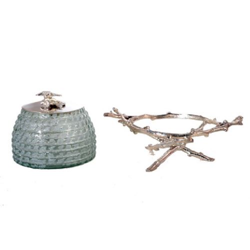 fig 1. Antique Silver Plate & Cut Glass Honey Jar on Stand C1920
