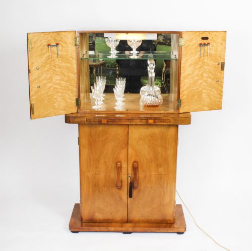 ANTIQUE ART DECO EPSTEIN MANNER BURR WALNUT COCKTAIL CABINET DRY BAR C1920 - ADDITIONAL PHOTO 2