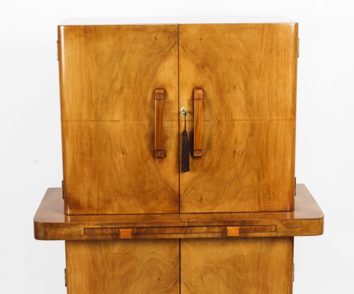 ANTIQUE ART DECO EPSTEIN MANNER BURR WALNUT COCKTAIL CABINET DRY BAR C1920 - ADDITIONAL PHOTO 9
