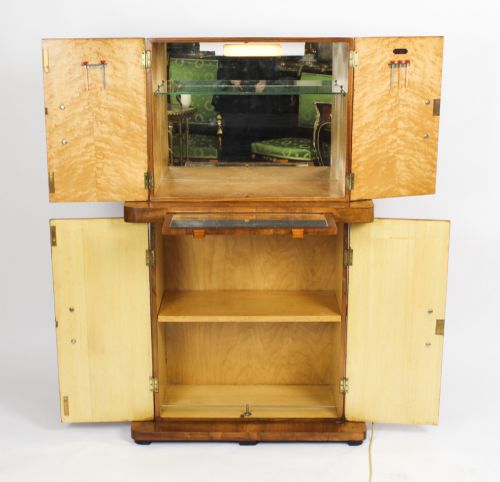 ANTIQUE ART DECO EPSTEIN MANNER BURR WALNUT COCKTAIL CABINET DRY BAR C1920 - ADDITIONAL PHOTO 14
