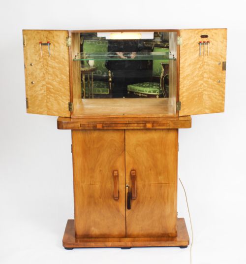 ANTIQUE ART DECO EPSTEIN MANNER BURR WALNUT COCKTAIL CABINET DRY BAR C1920 - ADDITIONAL PHOTO 24