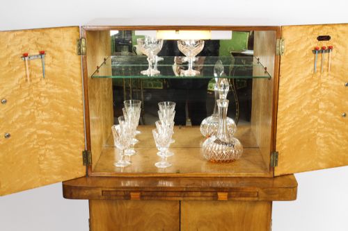 ANTIQUE ART DECO EPSTEIN MANNER BURR WALNUT COCKTAIL CABINET DRY BAR C1920 - ADDITIONAL PHOTO 26