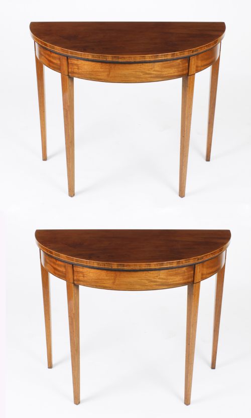 Antique Pair George III Demi Lune Console Tea Tables Circa 1780
