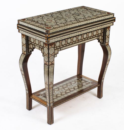 Antique Syrian Damascus Inlaid Card, Chess, Backgammon, Games Table C1910
