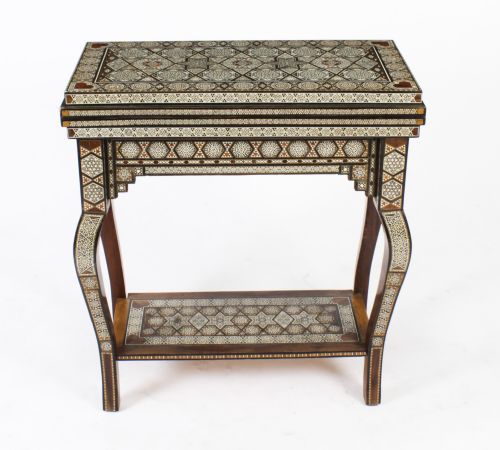 fig 1. Antique Syrian Damascus Inlaid card, chess, backgammon, games table C1910
