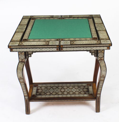 fig 2. Antique Syrian Damascus Inlaid card, chess, backgammon, games table C1910
