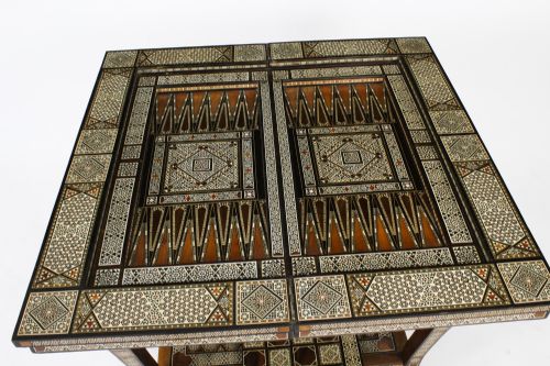 fig 4. Antique Syrian Damascus Inlaid card, chess, backgammon, games table C1910
