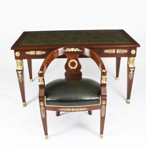 fig 1. Antique Empire Revival Bureau Plat Desk Writing Table & Armchair 19th C
