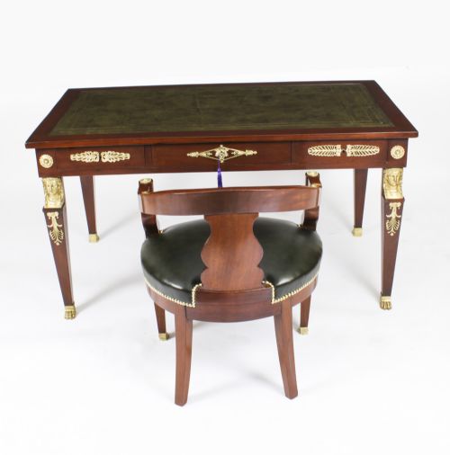 fig 2. Antique Empire Revival Bureau Plat Desk Writing Table & Armchair 19th C
