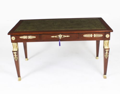 fig 3. Antique Empire Revival Bureau Plat Desk Writing Table & Armchair 19th C
